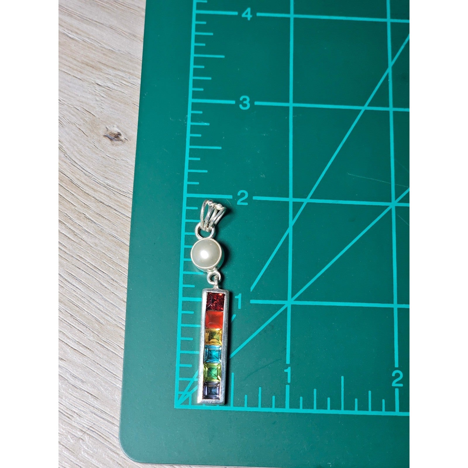 Vintage 925 Sterling Silver Multicolor Bar Pendant with Pearl Accent No Chain