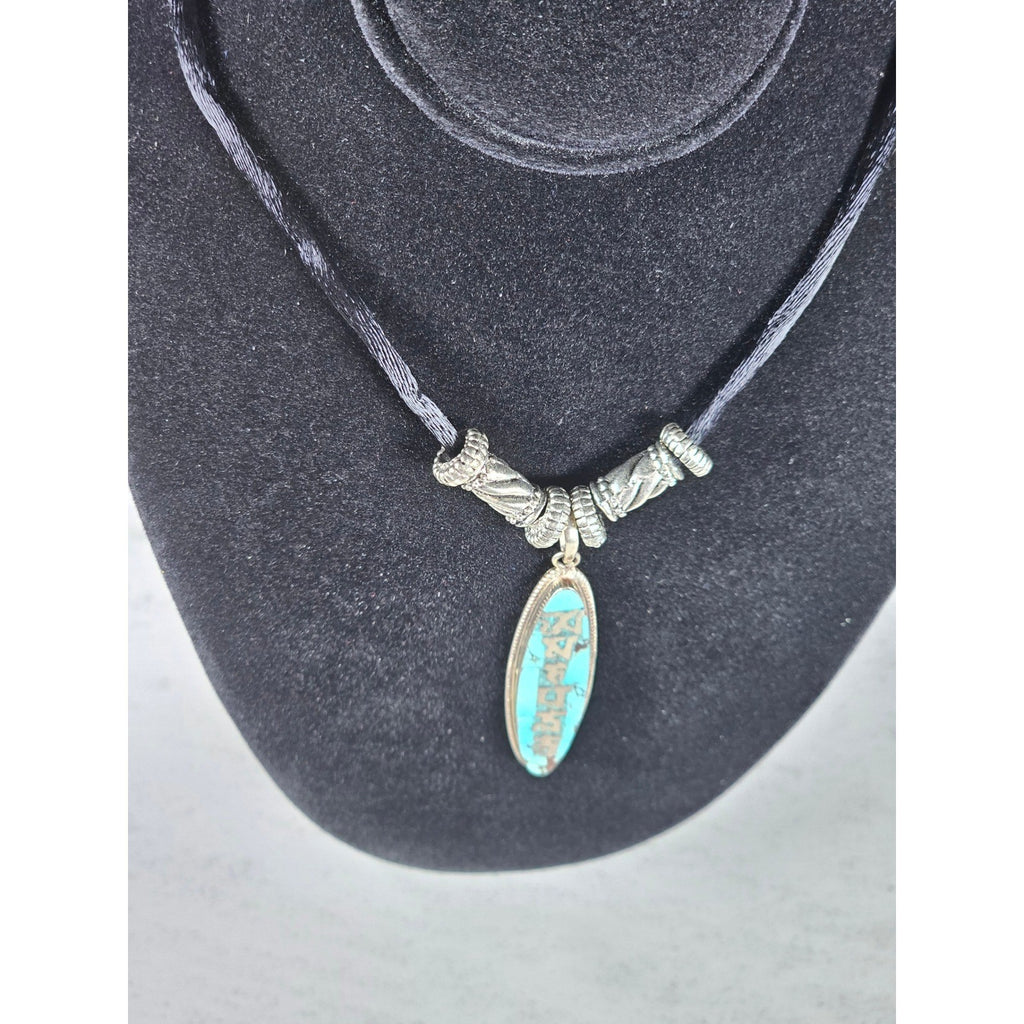 Vintage .925 Sterling Turquoise Pendant Necklace Boho Silver