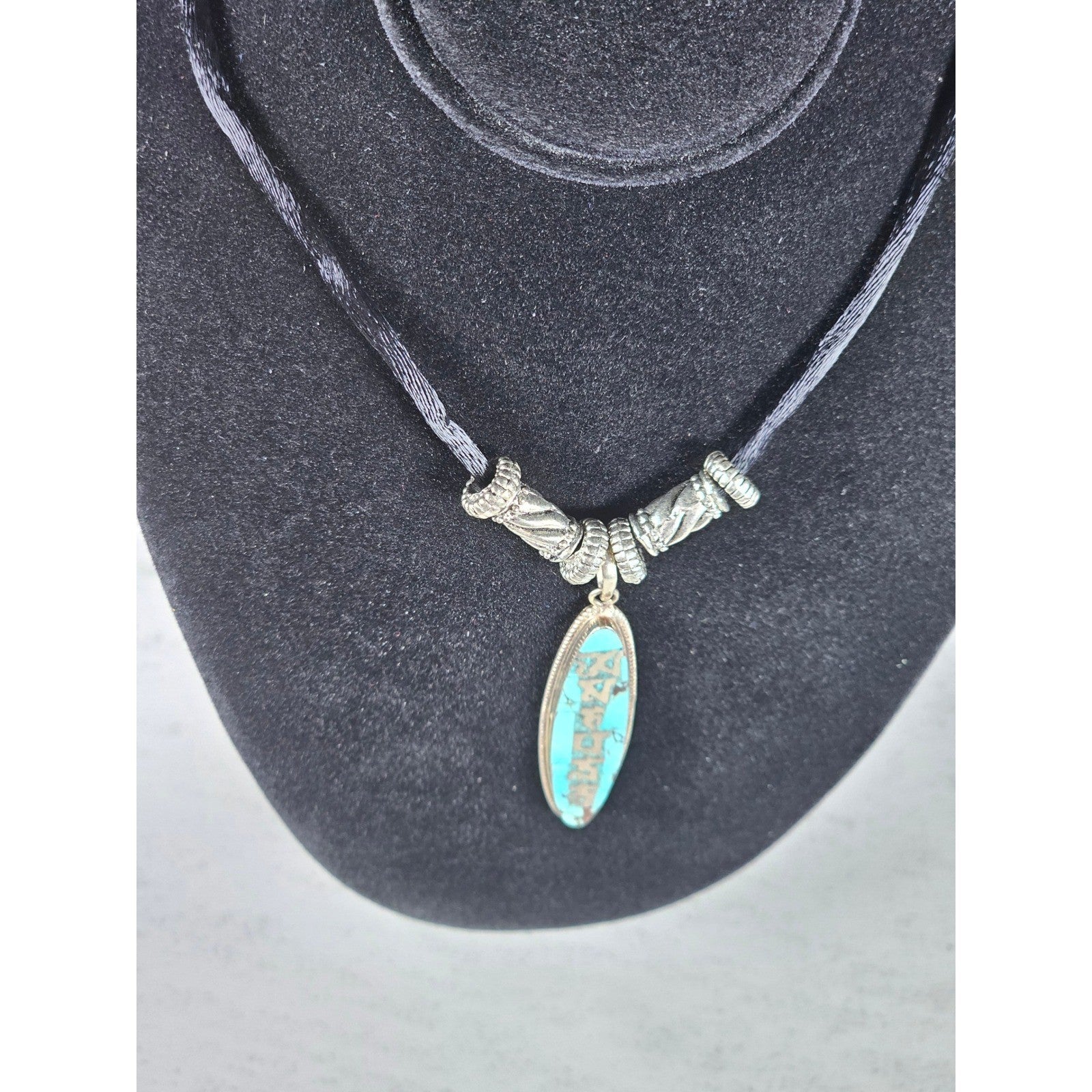 Vintage .925 Sterling Turquoise Pendant Necklace Boho Silver