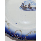 Vintage Windmill Boat Bread & Butter Plate Cobalt Blue Gold Trim