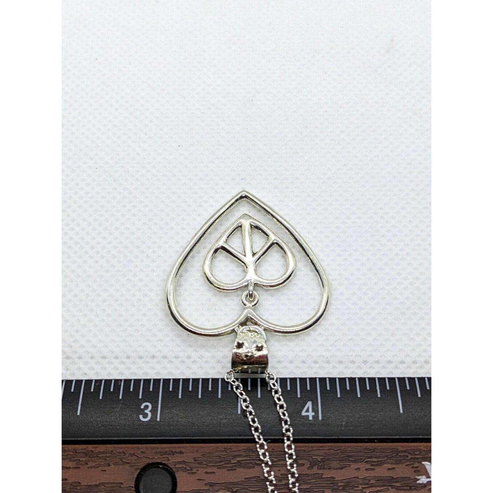 Vintage Sterling Silver Peace Heart Pendant Necklace 18 Inch Chain