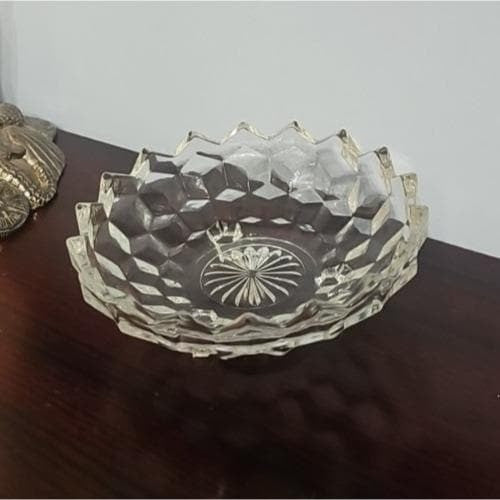 Vintage Fostoria American Cubist Glass Bowl 3 Footed Sawtooth Rim