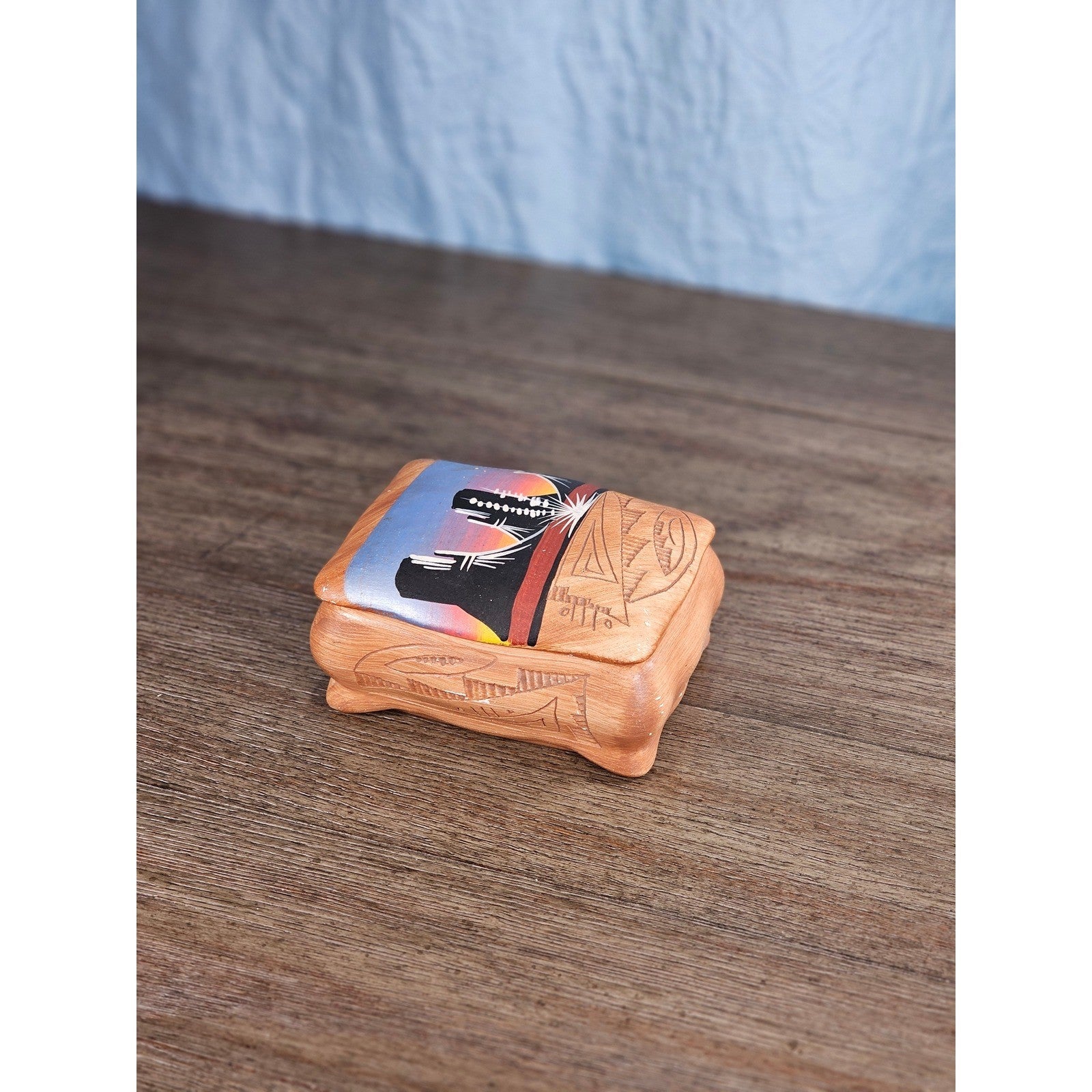 Vintage Hand-Painted Southwest Trinket Box Desert Landscape Signed