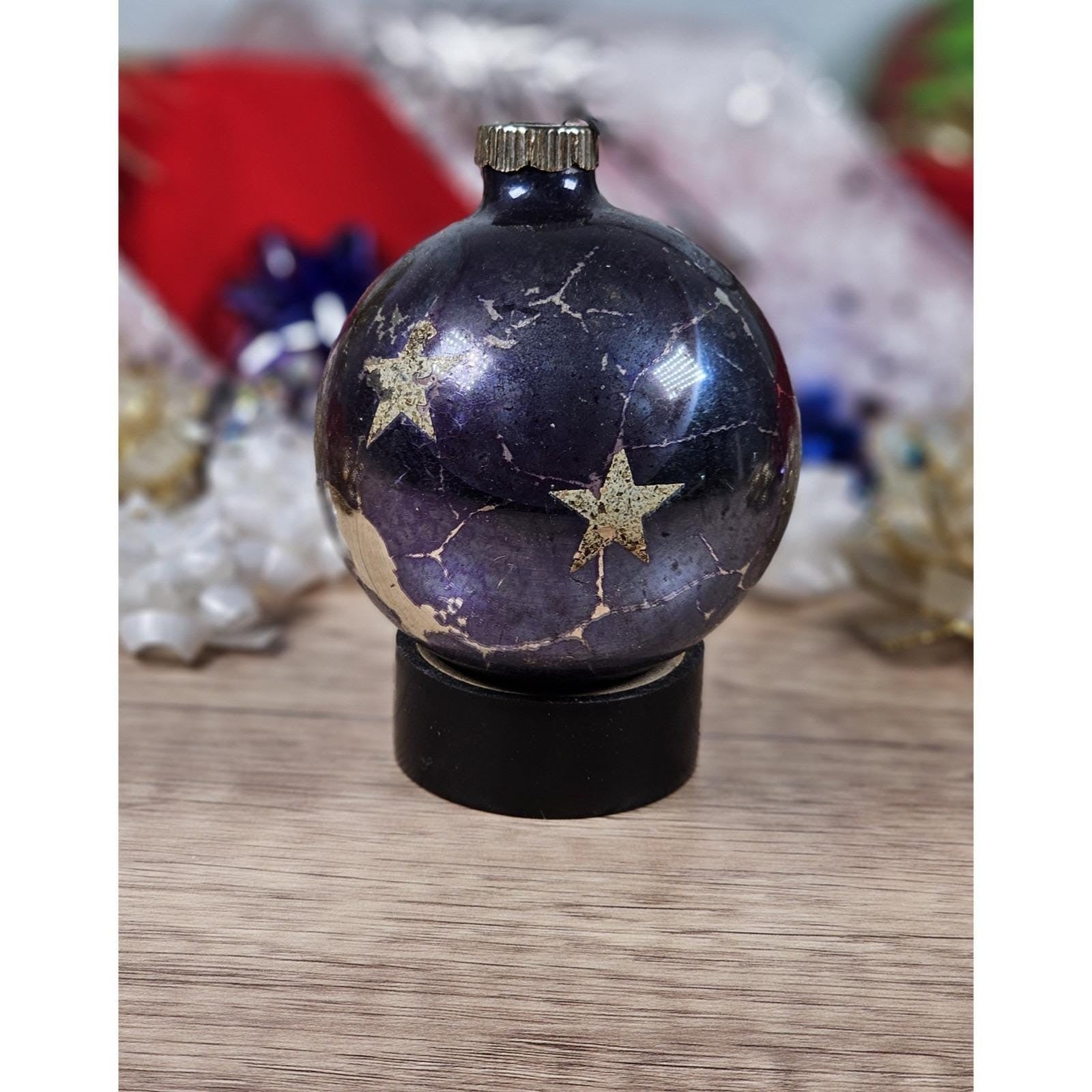 Vintage Hand Blown Glass Christmas Ornaments Stripes Stars Set of 3