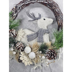 White Deer Christmas Wreath with Pinecones Greenery Snowflakes Rustic Holiday