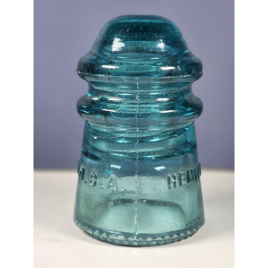 Vintage Hemingray No 9 Glass Insulator Blue May 2 1893