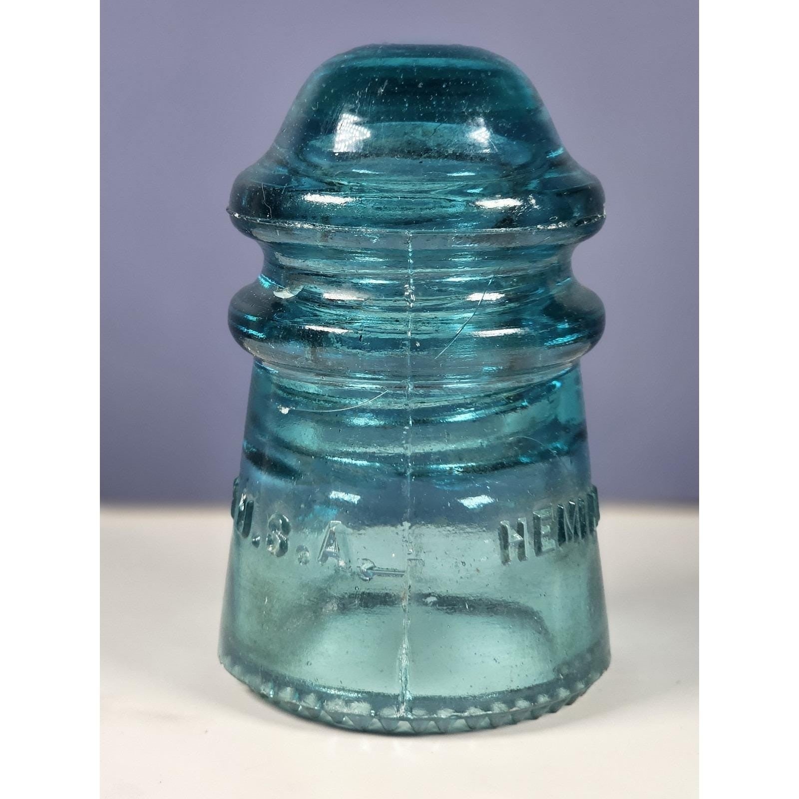 Vintage Hemingray No 9 Glass Insulator Blue May 2 1893