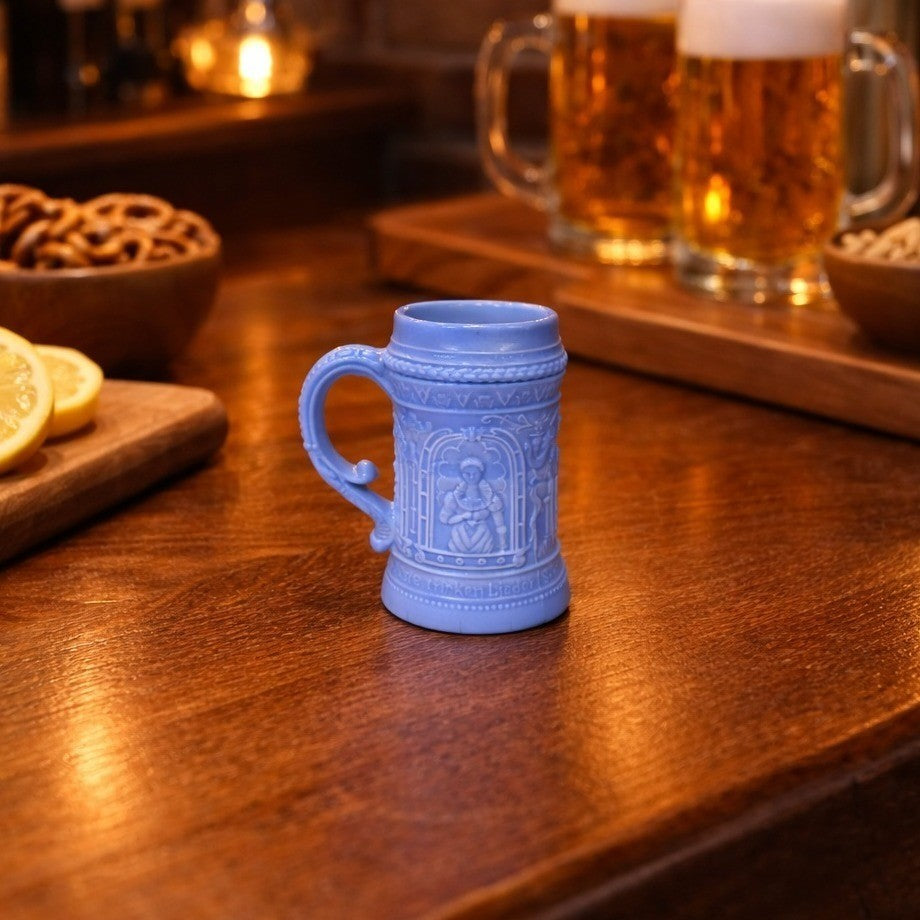 Vintage Westmoreland Blue Glass Stein Medieval Knight Barware Mug