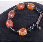 Red Orange Agate Style Beaded Bracelet Adjustable Cord Black Beads