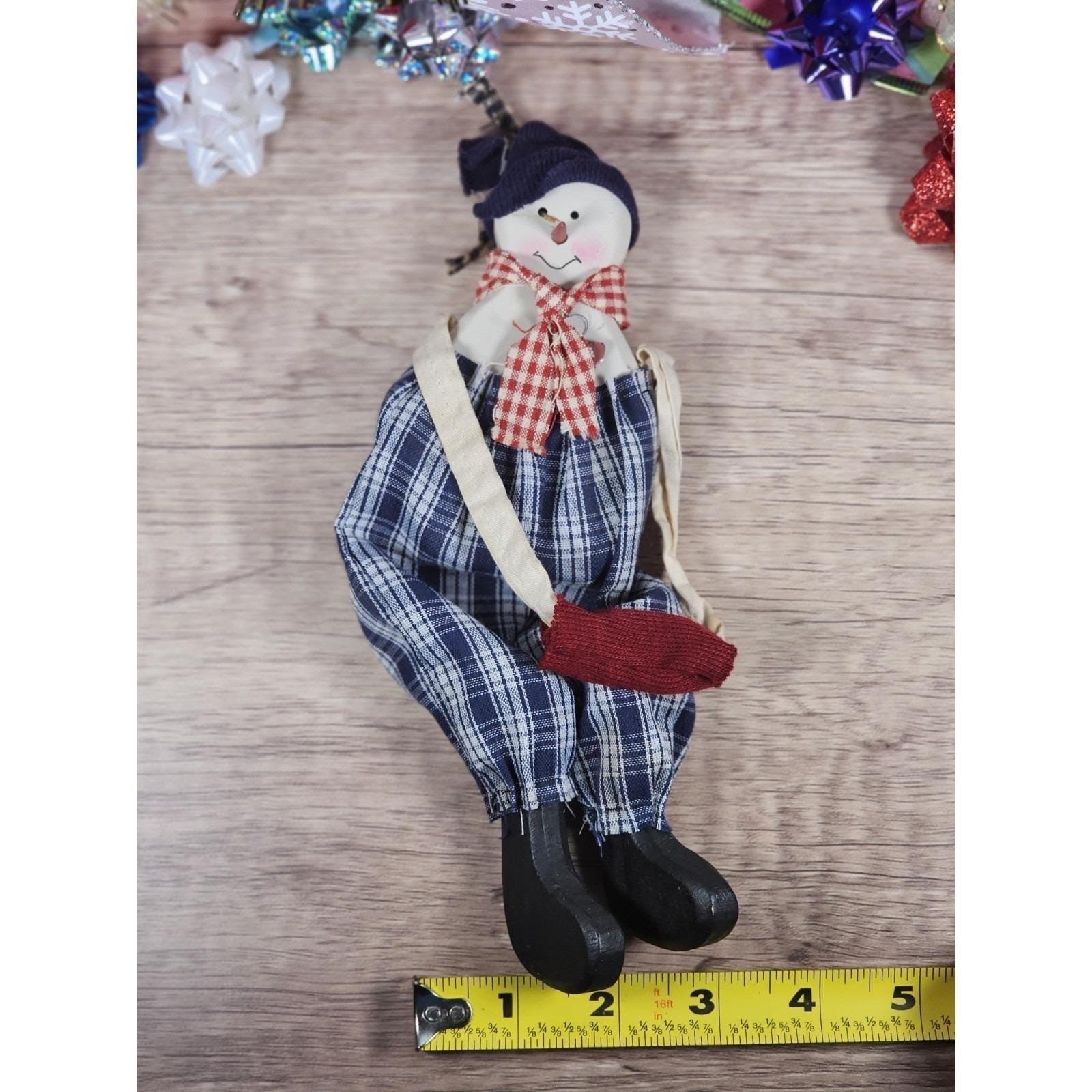 Snowman Figurine Vintage 1980s Fabric Wood Christmas Decor