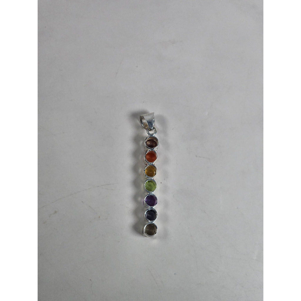 Vintage Sterling Silver Rainbow Gemstone Pendant | Multistone Vertical Charm