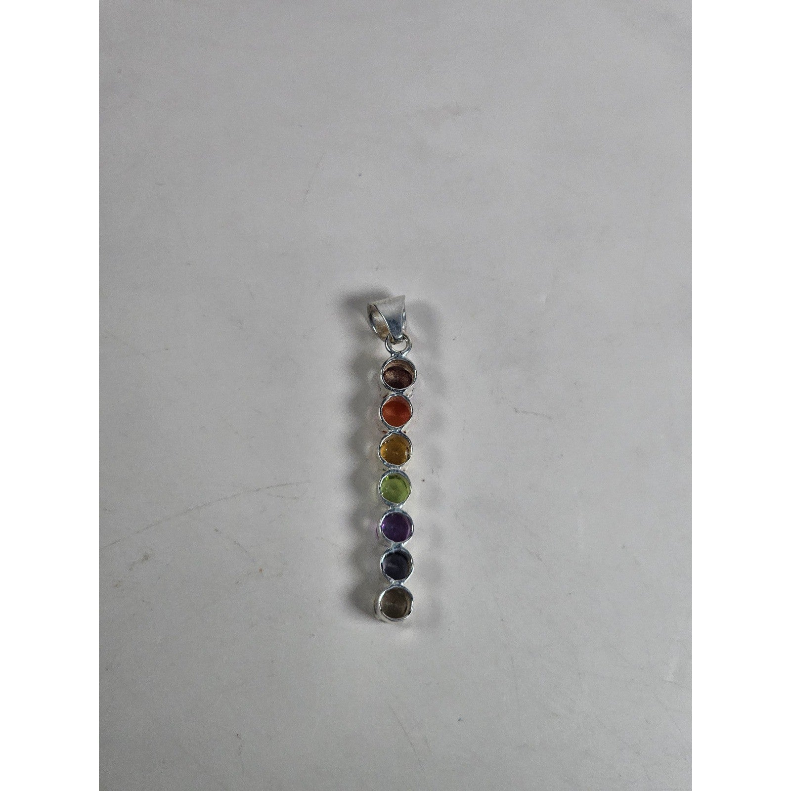Vintage Sterling Silver Rainbow Gemstone Pendant | Multistone Vertical Charm