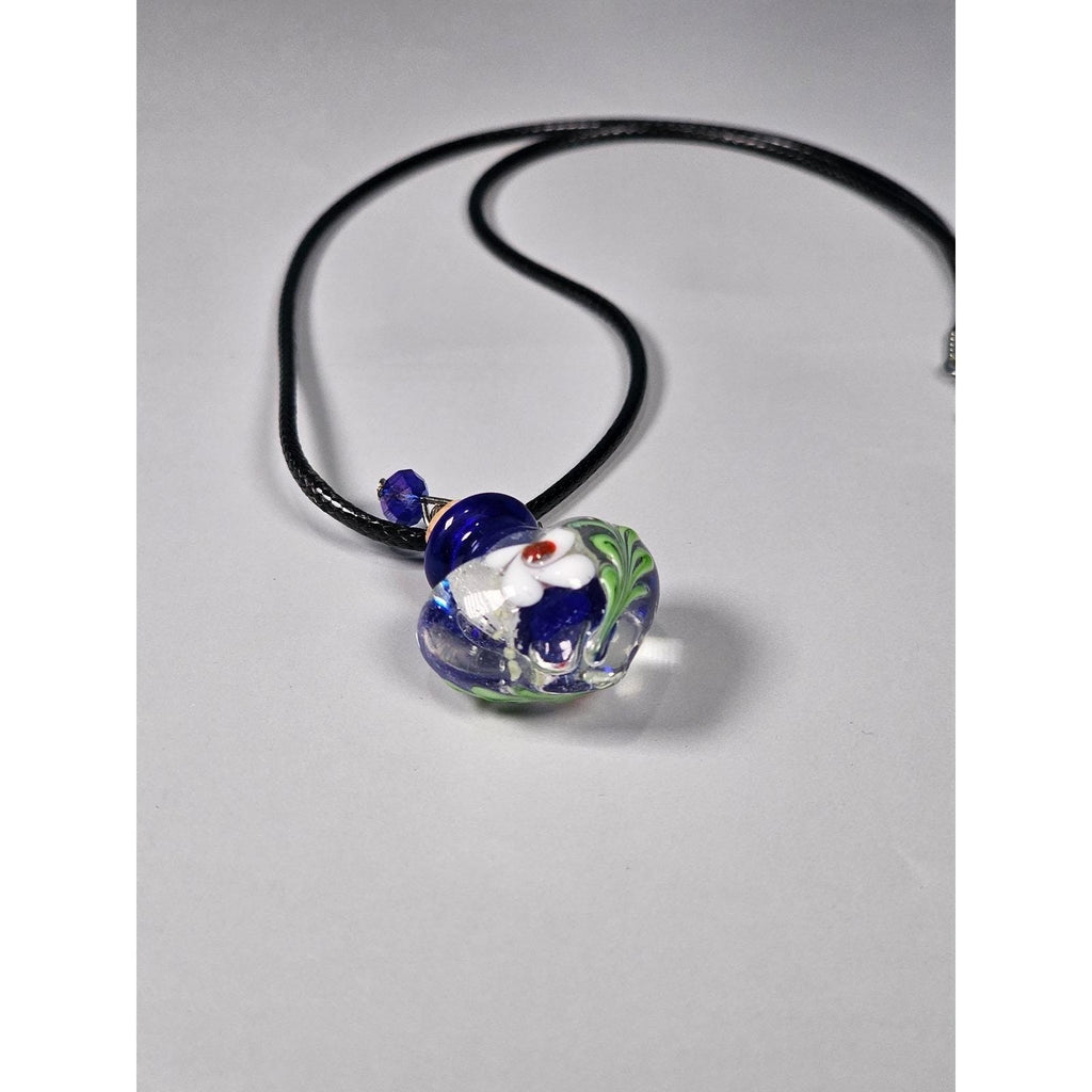 Vintage Glass Heart Bottle Pendant Necklace with Floral Design