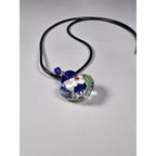 Vintage Glass Heart Bottle Pendant Necklace with Floral Design