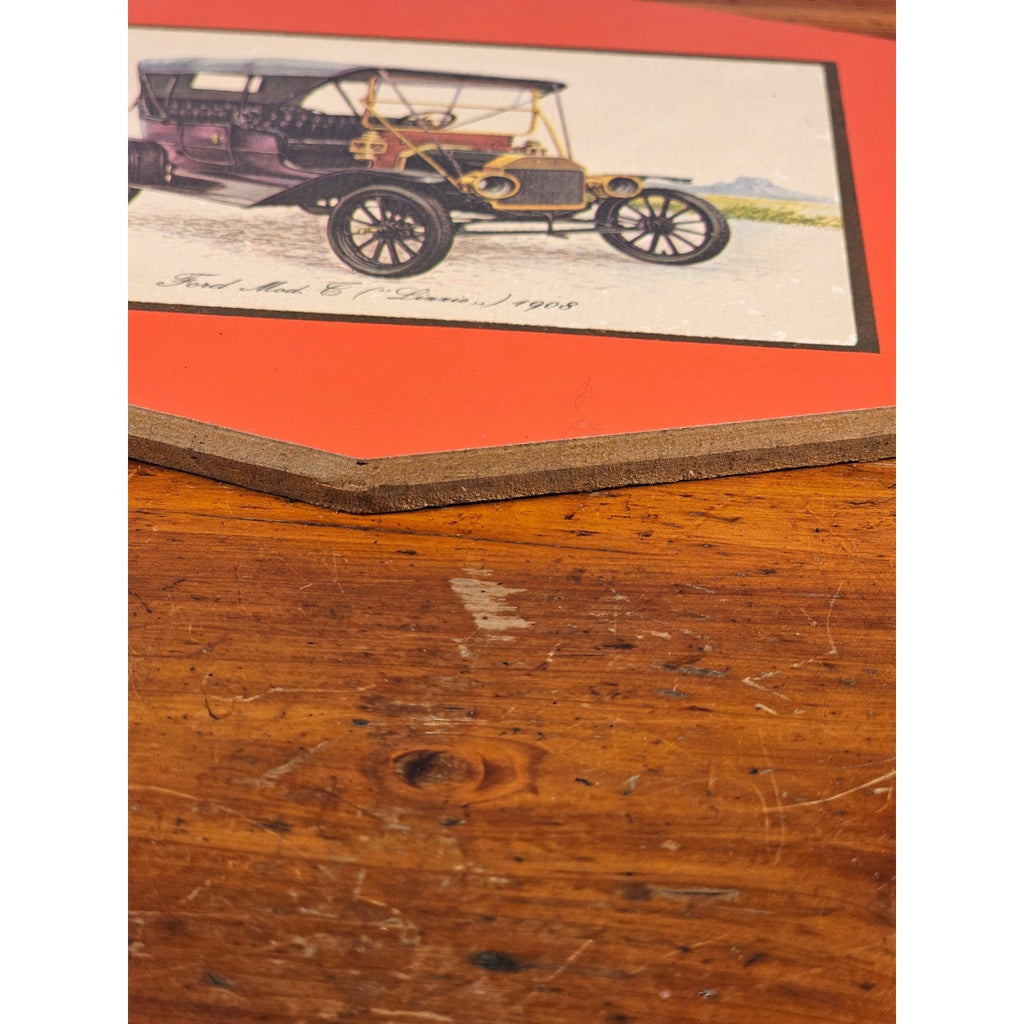 Vintage Ford Model T 1908 Print Mounted on Red Board, 11.5 x 8