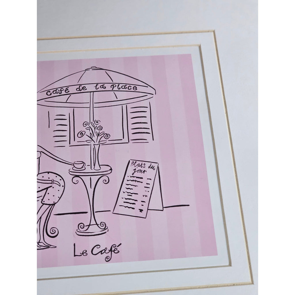 Vintage French Café Framed Art Print Pink Bistro Illustration 13x13