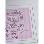 Vintage French Café Framed Art Print Pink Bistro Illustration 13x13