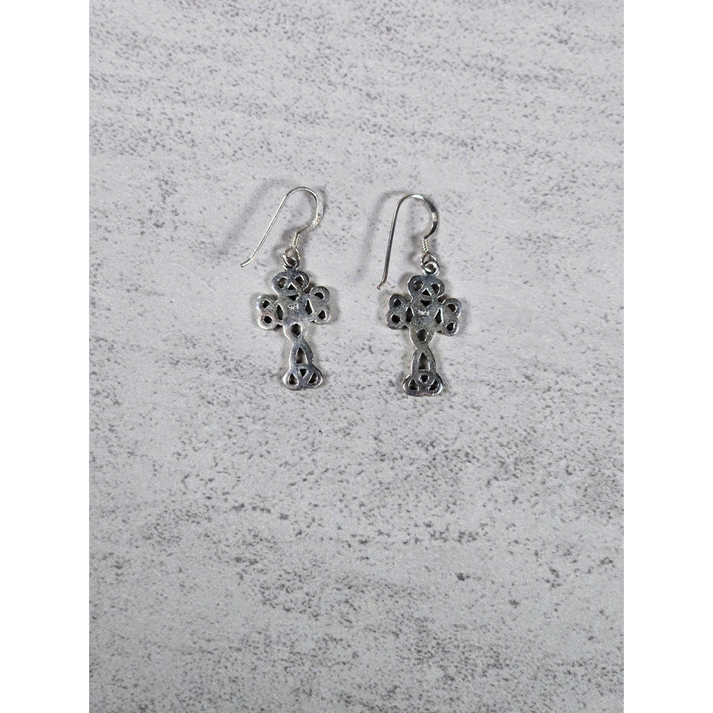 Vintage Sterling Silver Celtic Cross Dangle Earrings
