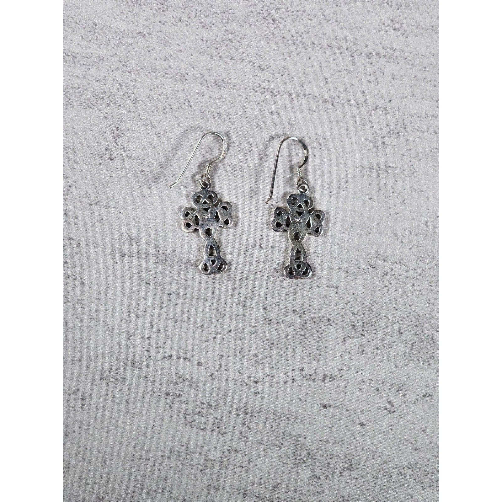 Vintage Sterling Silver Celtic Cross Dangle Earrings