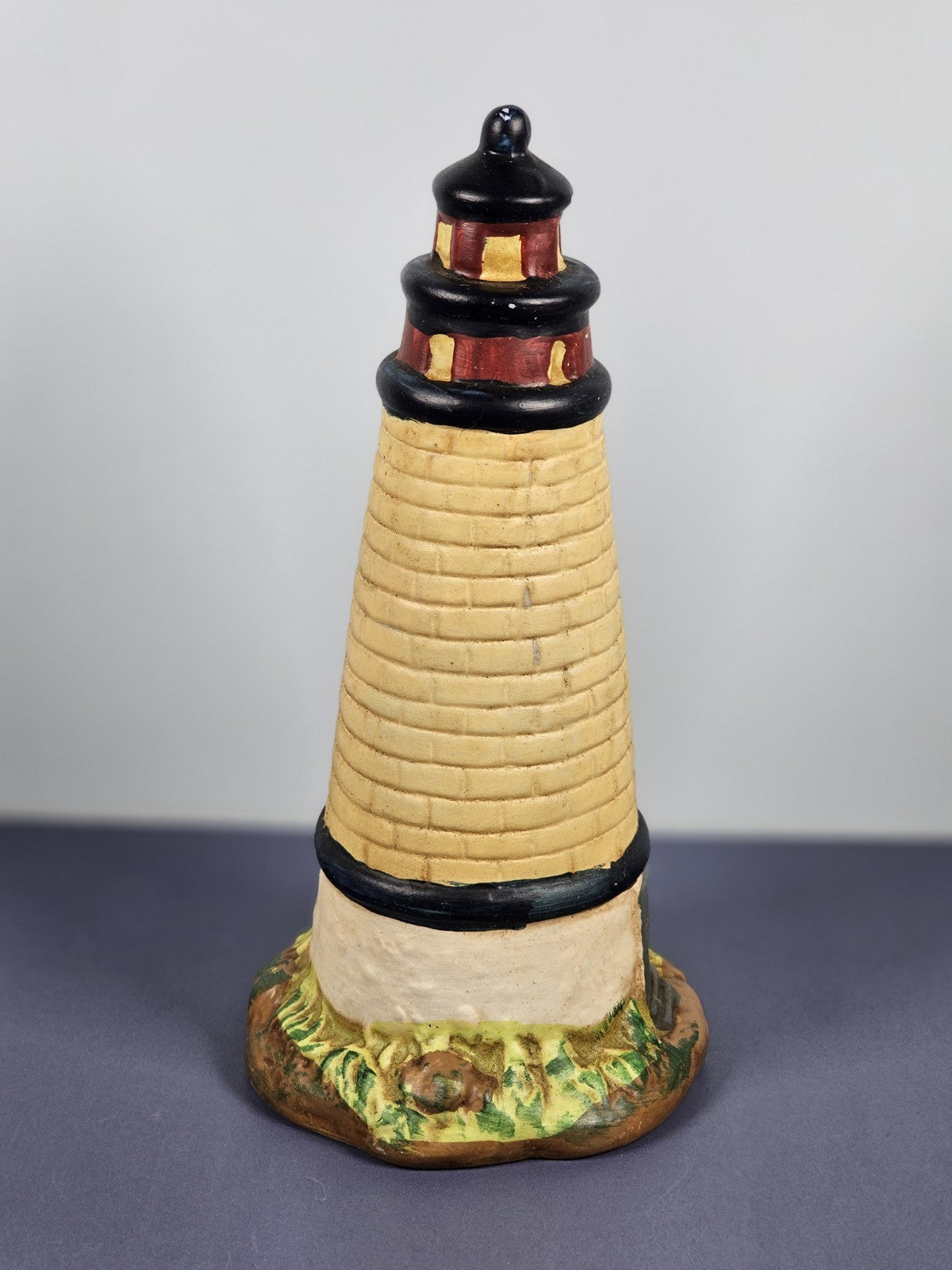 Vintage K’s Collection Beige-colored Brick  Lighthouse 6" Tall Blue