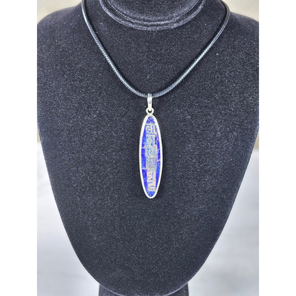 Vintage Sterling Silver Blue Enamel Script Pendant Necklace