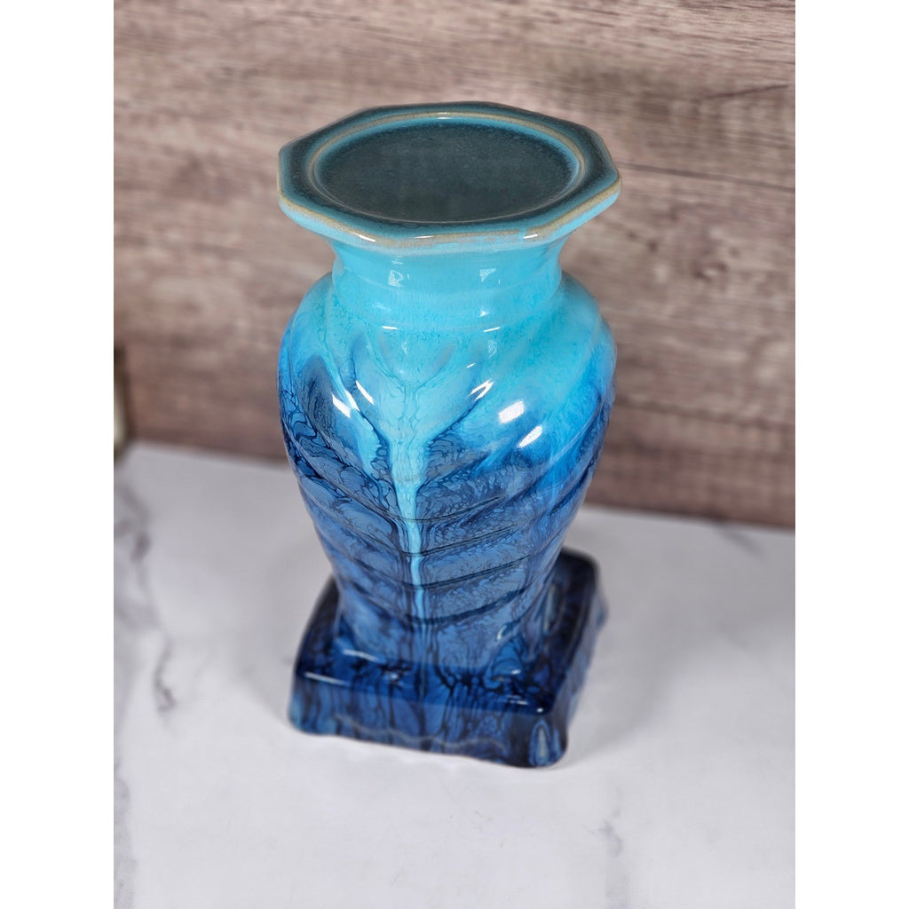 Blue Drip Glaze Ceramic Vase | Textured Aqua Cobalt Art Pottery Decor