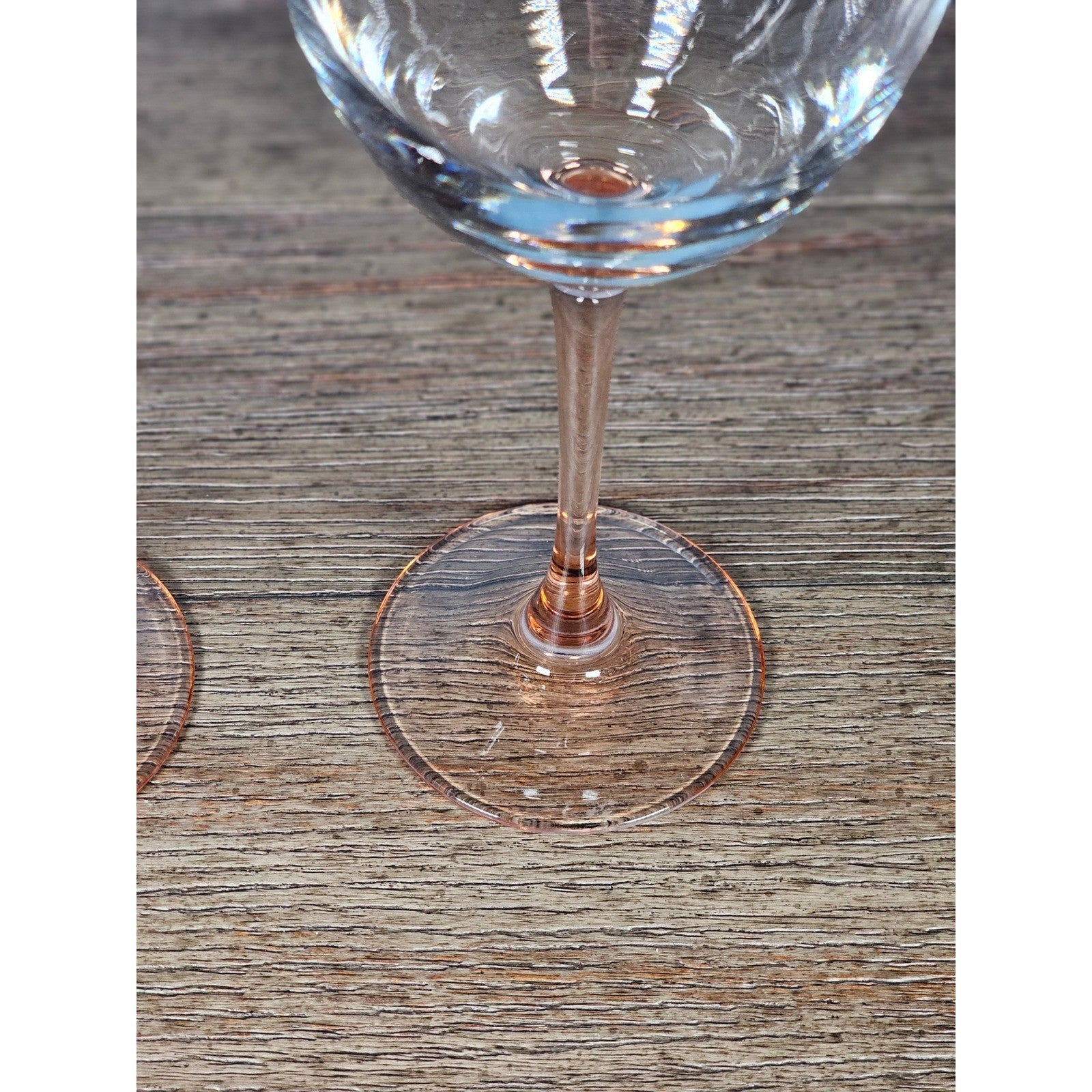 Vintage Pink Stem Wine Glasses Set of 2 Clear Bowl 8.5 Inch