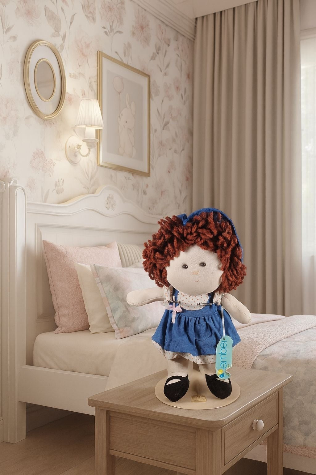 Vintage Russ Berrie "Amber" 1980s Cloth Doll With Original Hang Tag & Stand Polk