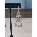 Vintage Red Rhinestone Drop Earrings Silver Tone Dangle Statement Jewelry