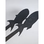 Vintage Wood Handle Fish Grill Tongs Rustic BBQ Utensil