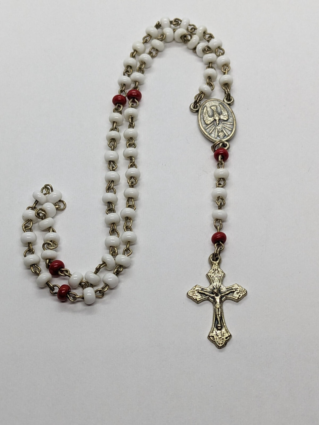 White and Red Beaded Childrens Rosary