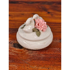 Vintage Ceramic Swan Trinket Box with Pink Rose | Romantic Jewelry Keepsake Box