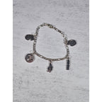 Vintage Southwestern Charm Bracelet Silver Tone Figaro Chain