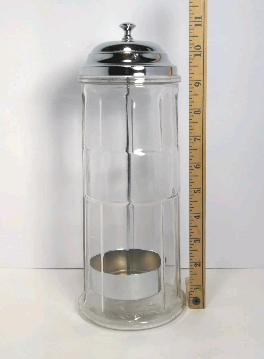 Glass Straw Holder With Chrome Plated Lid Barber Comb Holder Jar