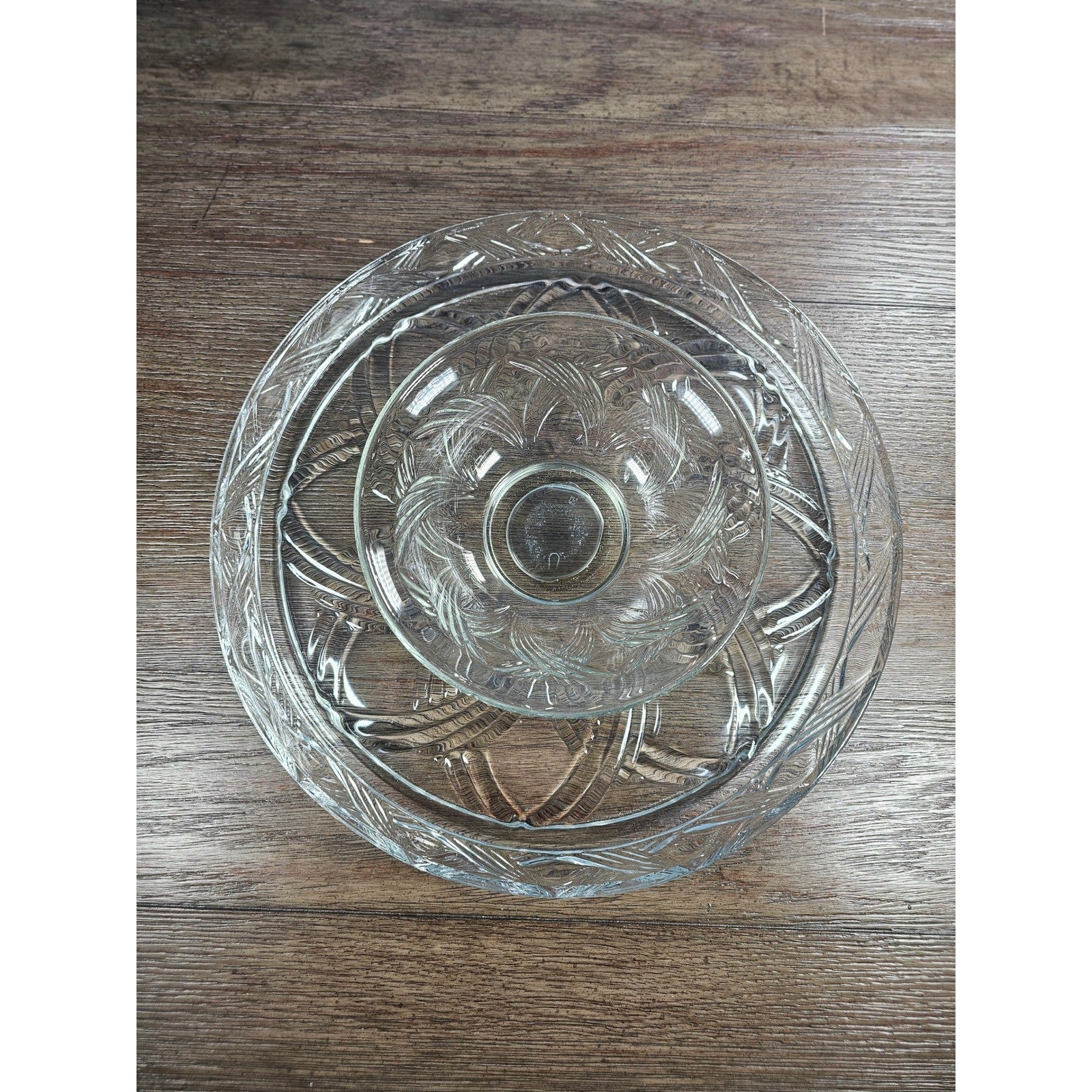 Vintage Pressed Glass Reversible Food Display Stand with Dip Bowl 11"