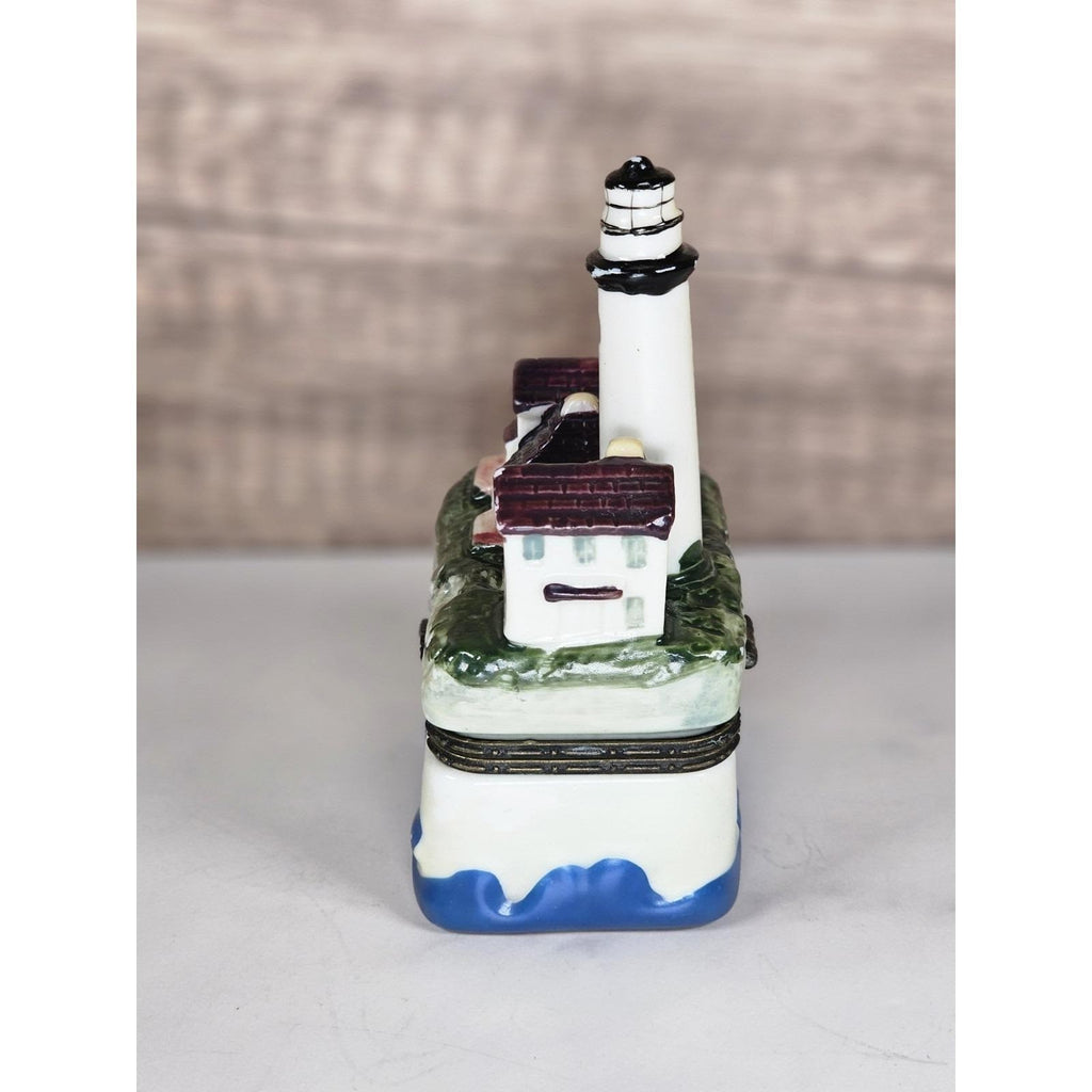Fenwick Island Lighthouse Porcelain Trinket Box Coastal Nautical Decor