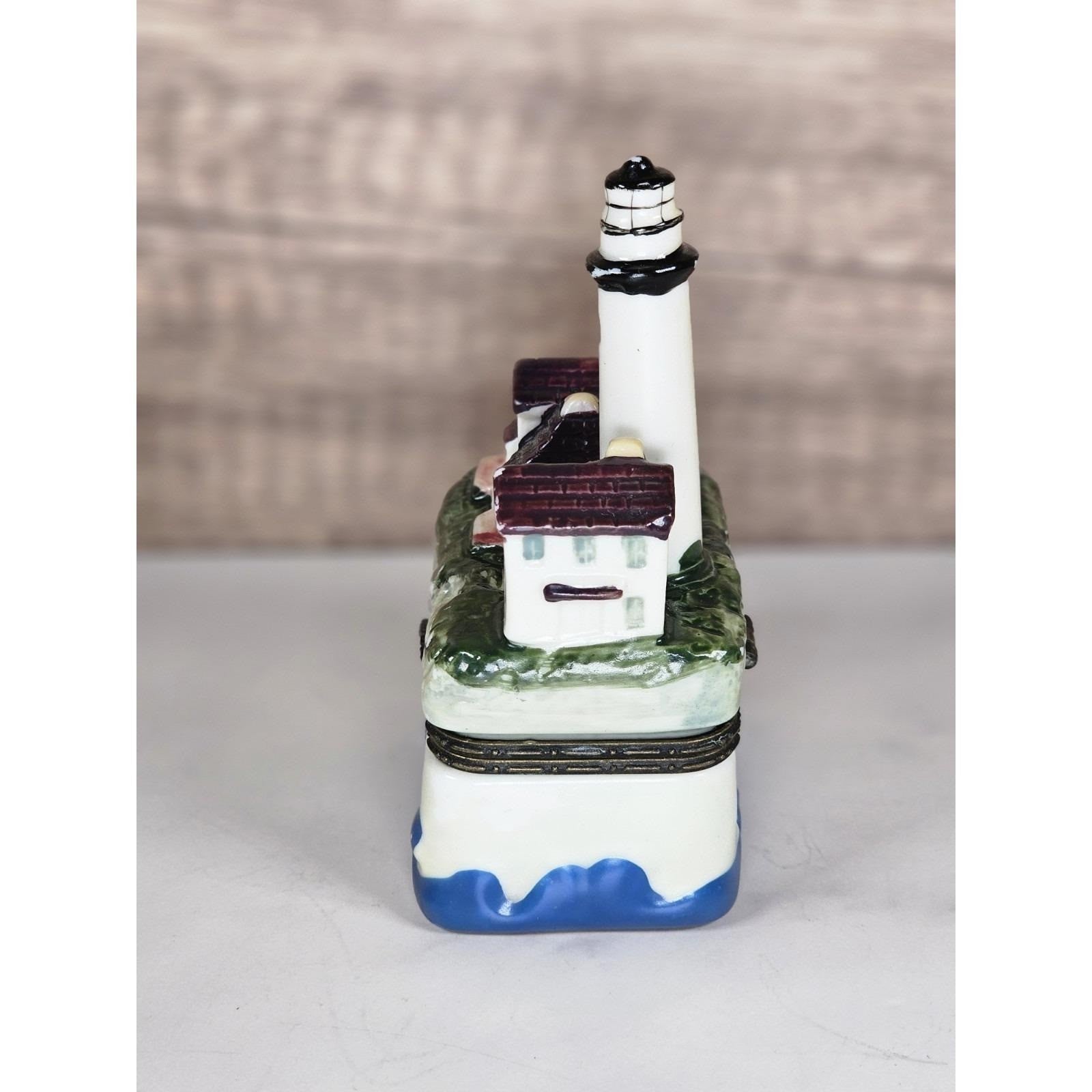 Fenwick Island Lighthouse Porcelain Trinket Box Coastal Nautical Decor
