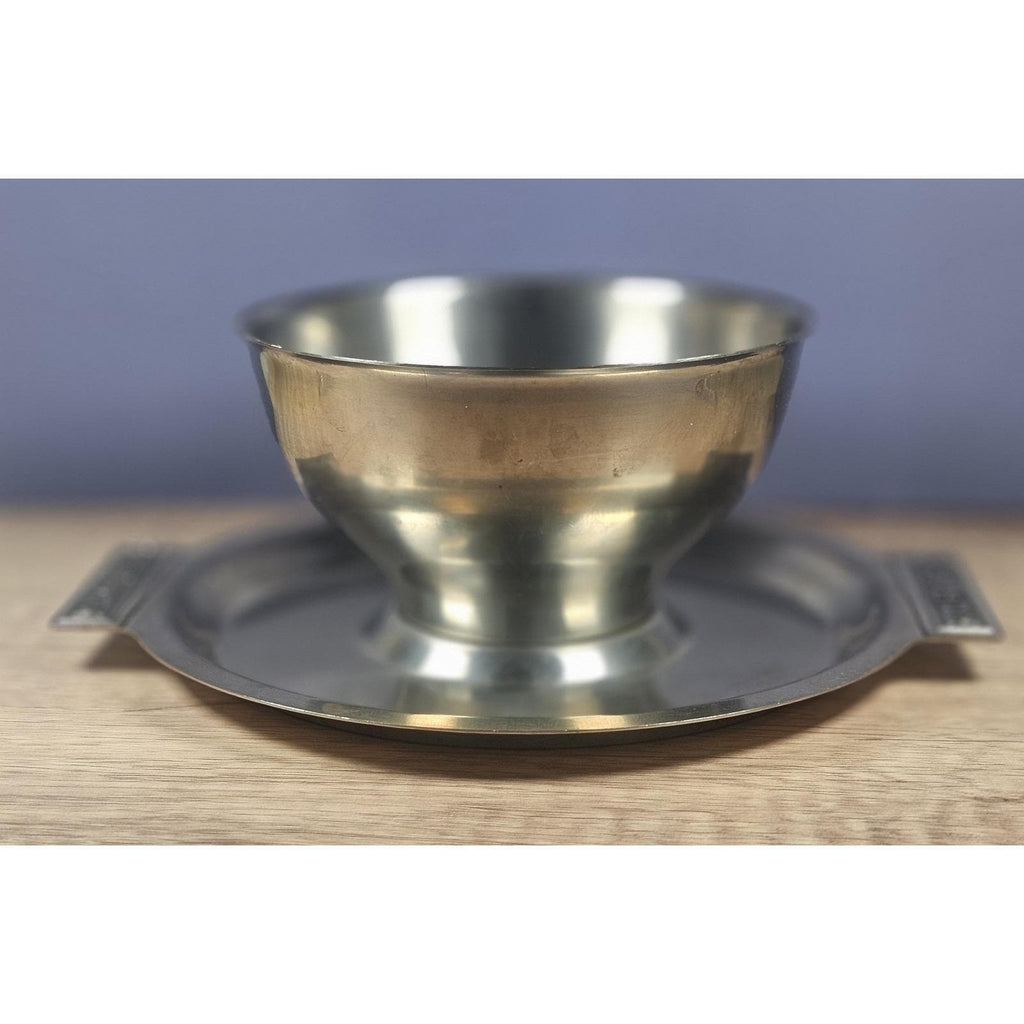 Vintage Stainless Steel Gravy Bowl With Attached Plate Server