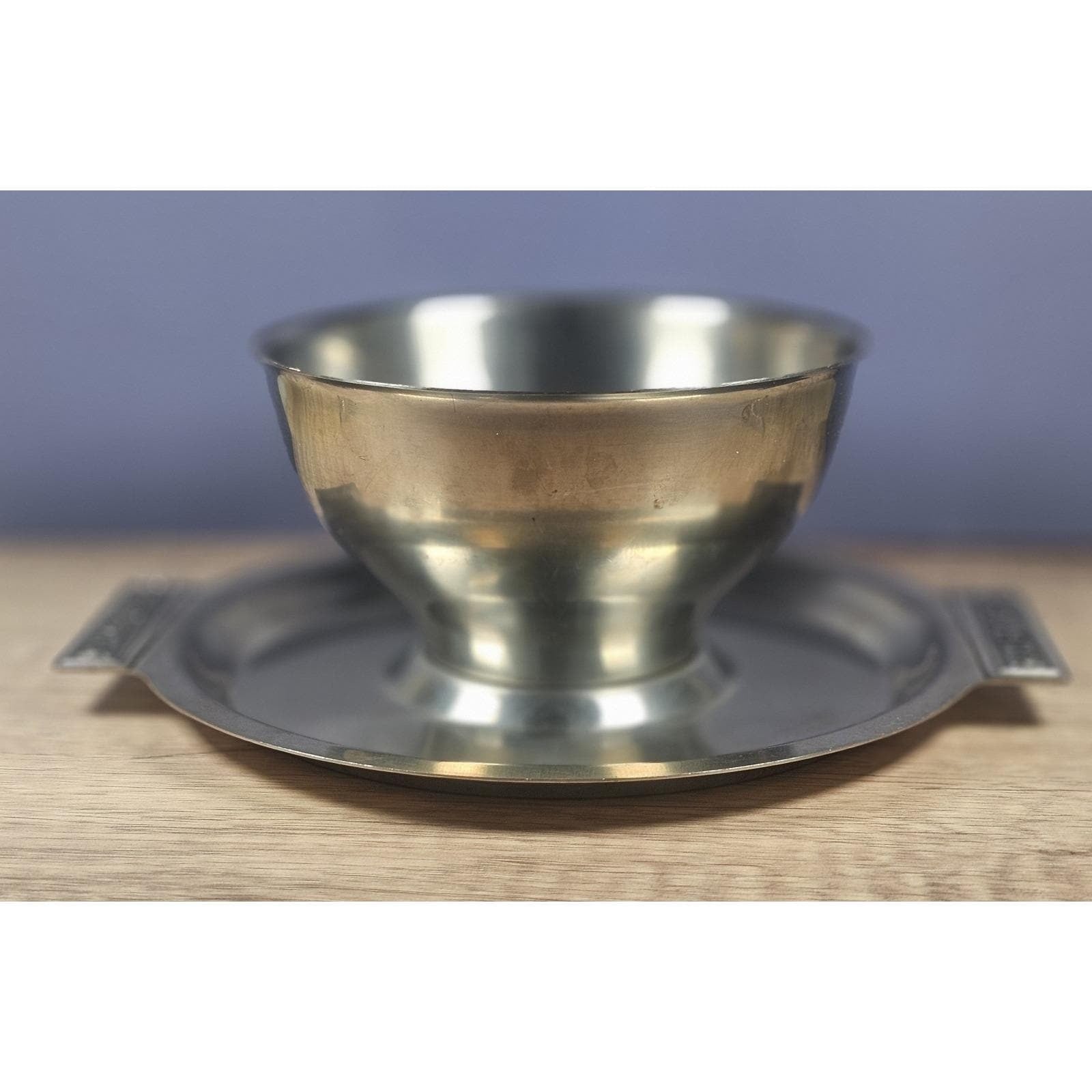 Vintage Stainless Steel Gravy Bowl With Attached Plate Server