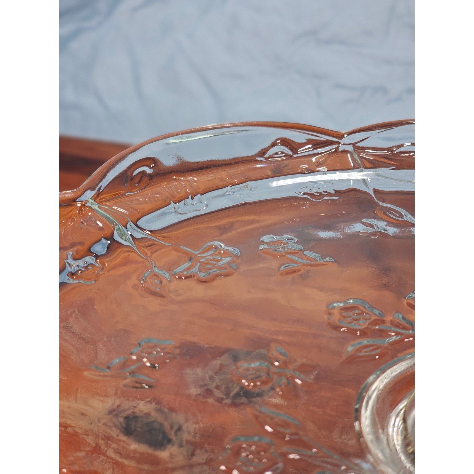 Vintage Clear Glass Cake Stand with Floral Embossed Design