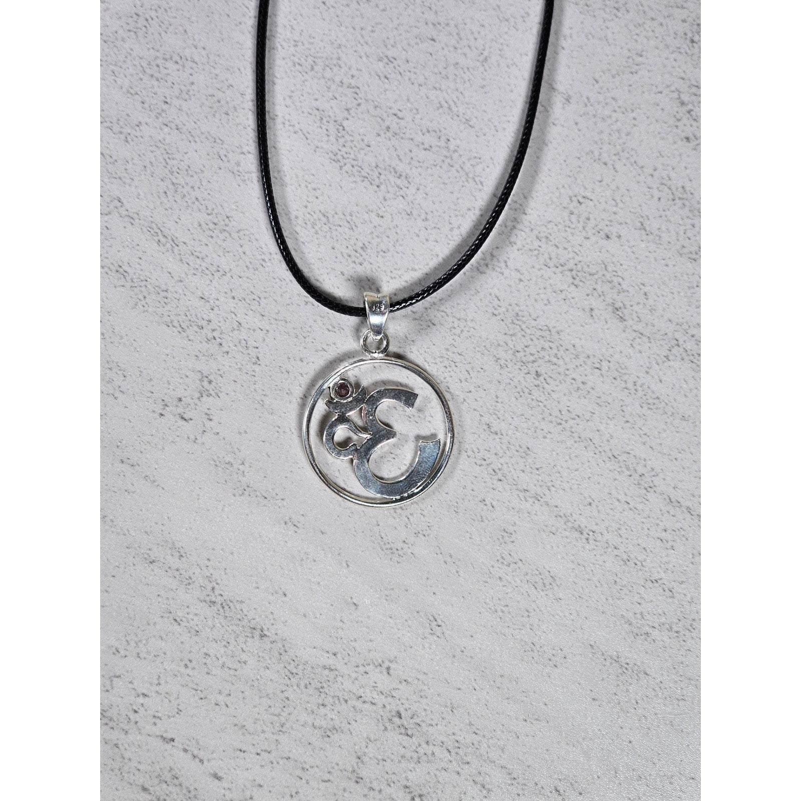 Vintage Sterling Silver Om Symbol Pendant Necklace Spiritual Jewelry