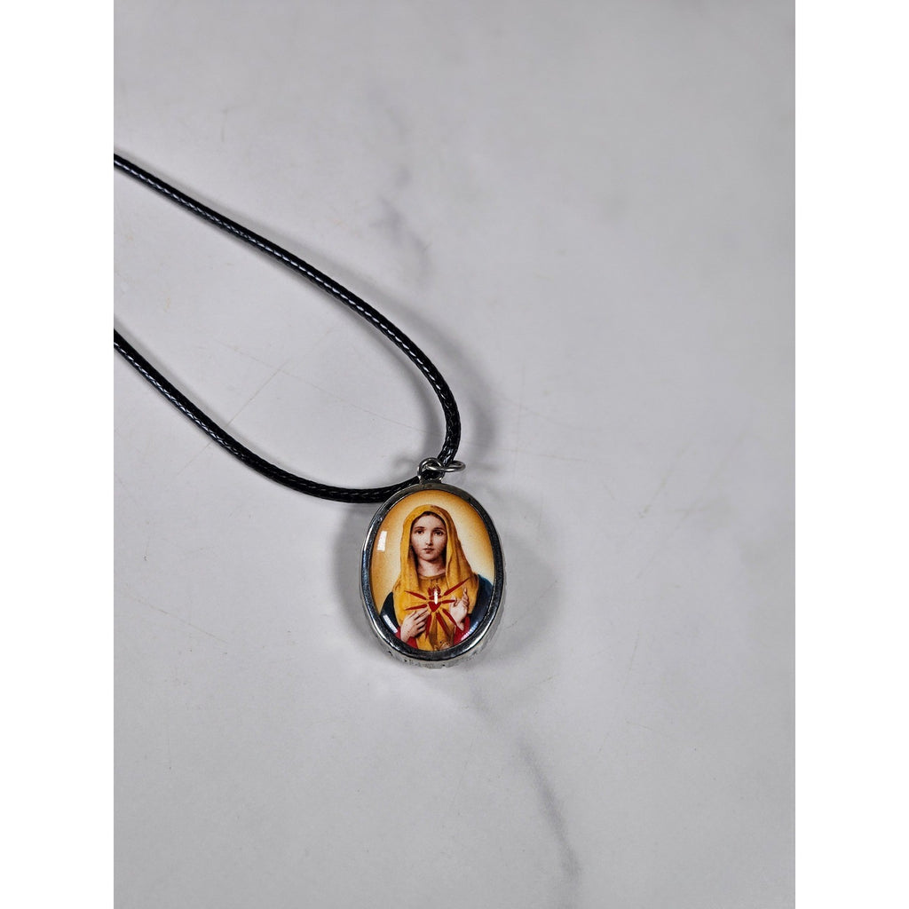 Vintage Sacred Heart Pendant Necklace Oval Catholic Medal