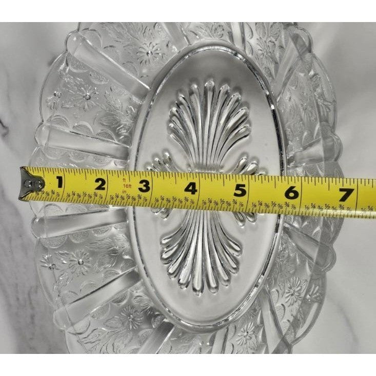 Vintage Clear Glass Sunflower Pattern Oblong Serving Bowl 9"