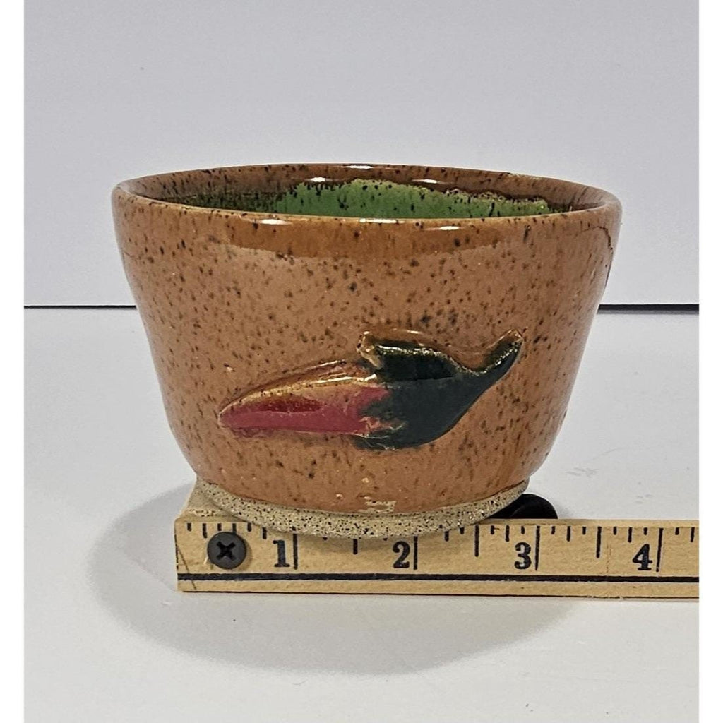 Small Vintage Chili Bowl Pottery • Speckled Brown & Green Ceramic • 1980s Rustic