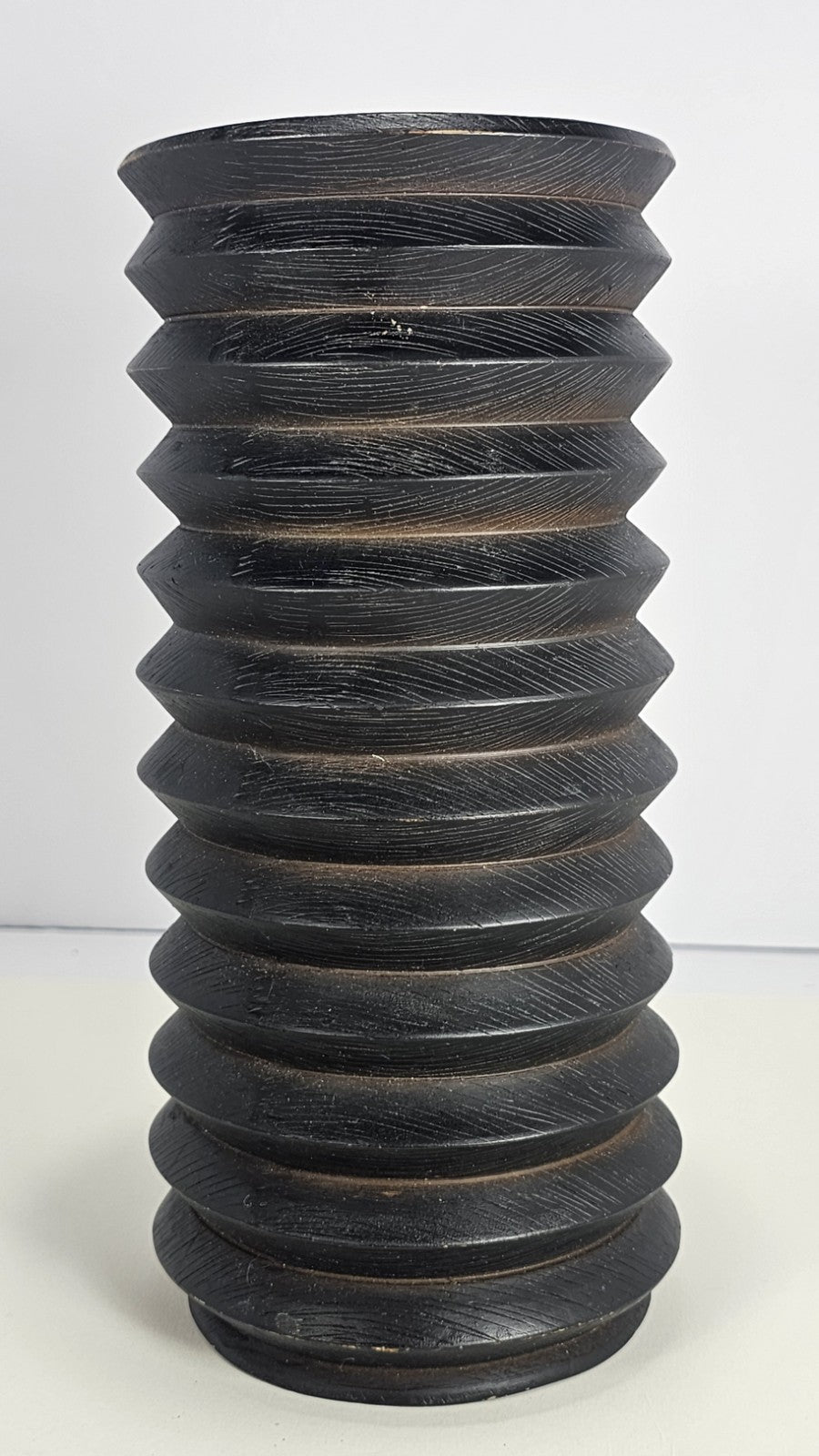 10 in Black Wood Accordion Candle Holder – Rustic Coastal Home Décor Accent