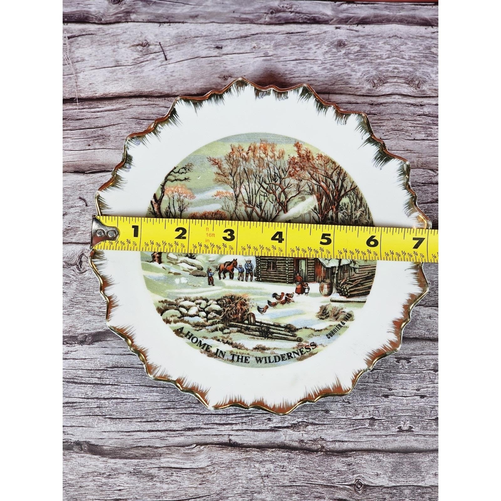 Vintage Currier & Ives "A Home in the Wilderness" Plate Gold Gilt 7"