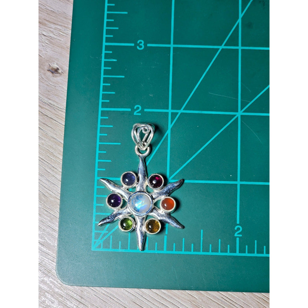 Vintage Sterling Silver Multistone Starburst Pendant .925 No Chain