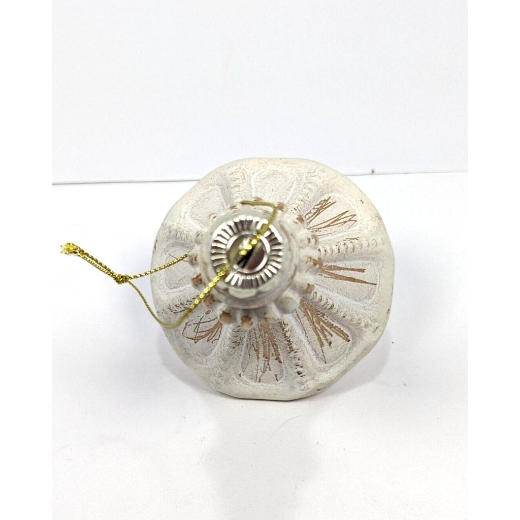Vintage Glass Ornament White Gold 6 Inch Antiqued Finish