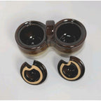 Vintage Jam Server Double Pot Brown Ceramic Lidded Condiment