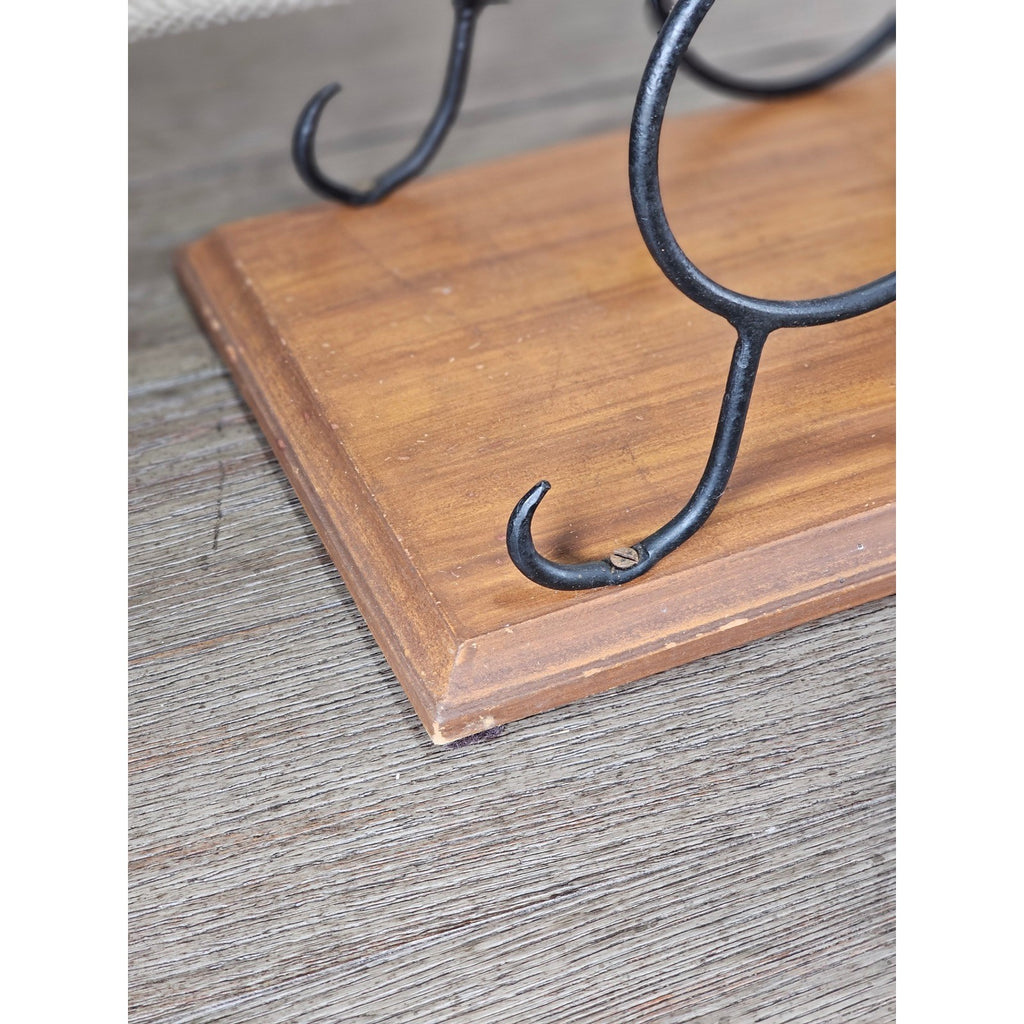 Vintage Wood & Metal Wine Bottle Holder | 3-Bottle Countertop Wine Rack